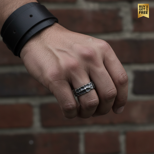 Rough & Tough Oxidised Ring Flexi Size | REAL STEEL - For Men | Includes: Ring