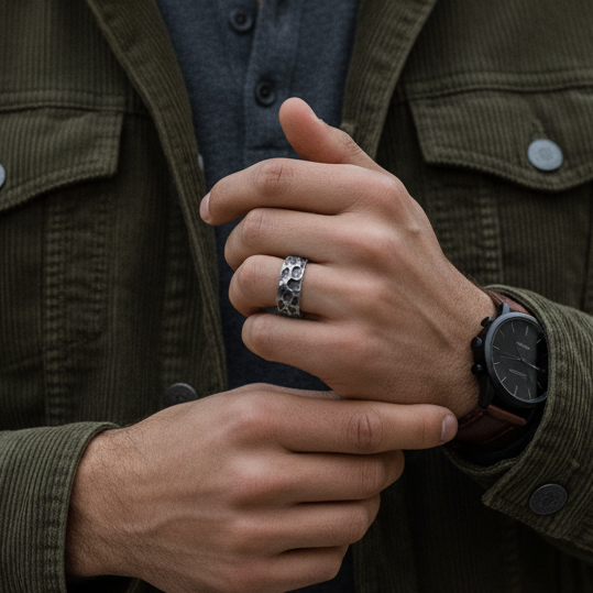 Rough & Tough Oxidised Ring Flexi Size | REAL STEEL - For Men | Includes: Ring