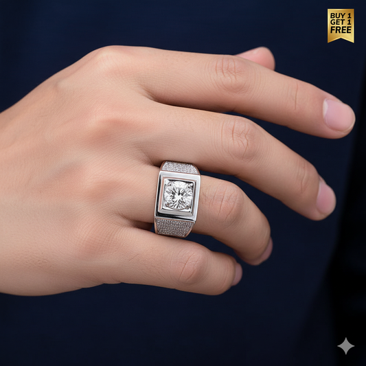 Solitire Multi Zircon Ring Flexi Size | REAL STEEL– For Men | Includes: Ring