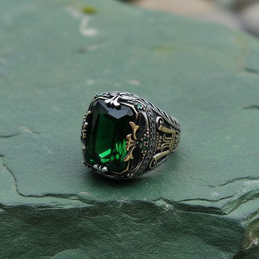 Royal Green Zircon Ring | Premium Alloy– For Men | Includes: Ring
