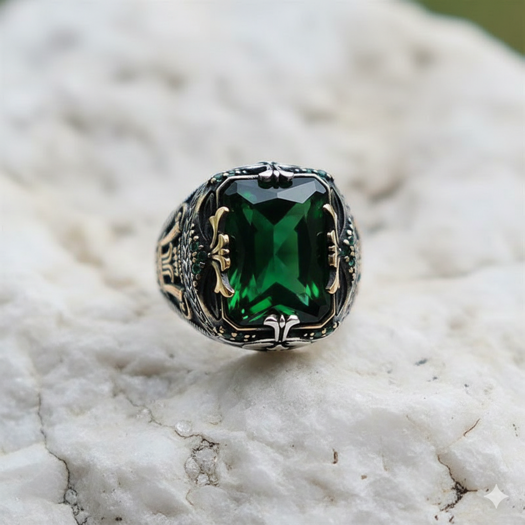 Royal Green Zircon Ring | Premium Alloy– For Men | Includes: Ring