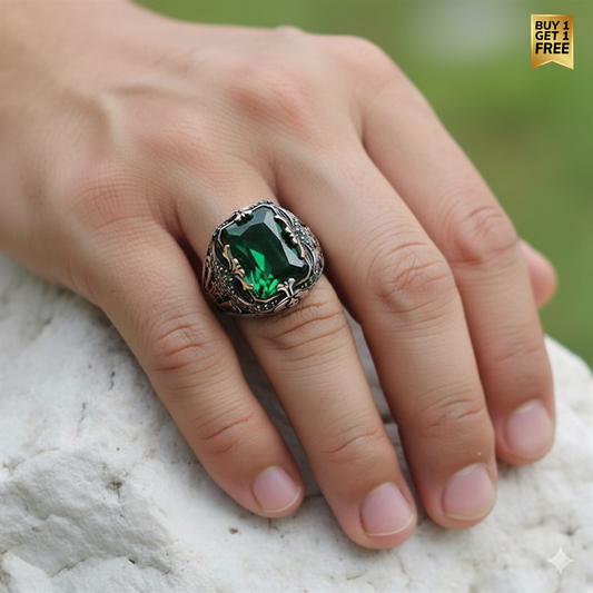 Royal Green Zircon Ring | Premium Alloy– For Men | Includes: Ring