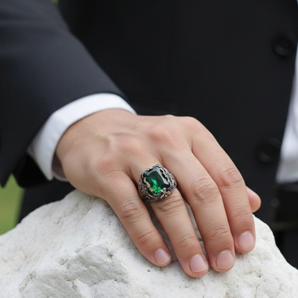 Royal Green Zircon Ring | Premium Alloy– For Men | Includes: Ring