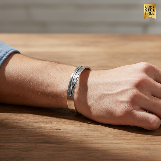 Solid Wisdom Feather Cuff Bracelet | Real Steel- For Men | Includes: Bracelet