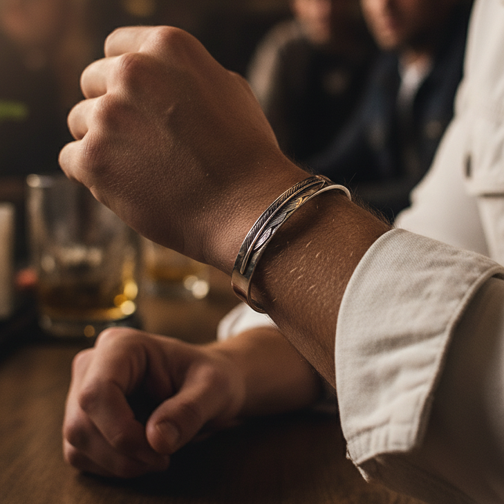 Solid Wisdom Feather Cuff Bracelet | Real Steel- For Men | Includes: Bracelet