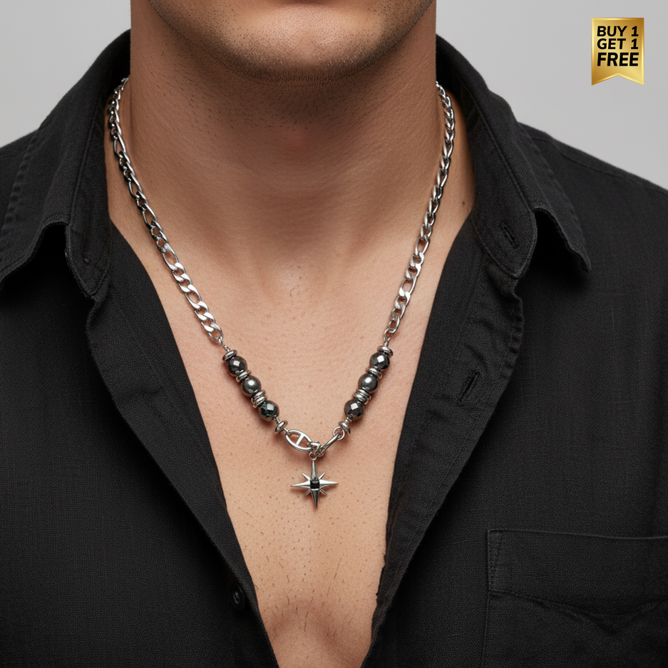 Obsidian Star Necklace | REAL STEEL- For Men| Includes: Necklace