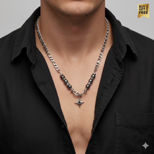 Obsidian Star Necklace | REAL STEEL- For Men| Includes: Necklace