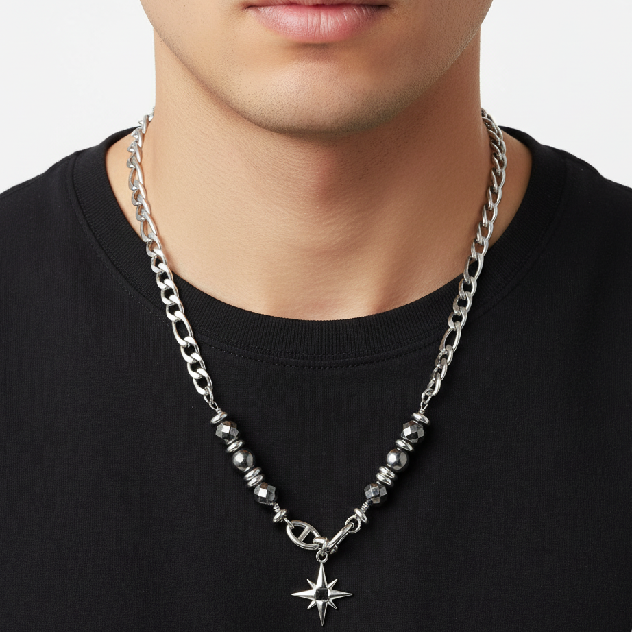 Obsidian Star Necklace | REAL STEEL- For Men| Includes: Necklace