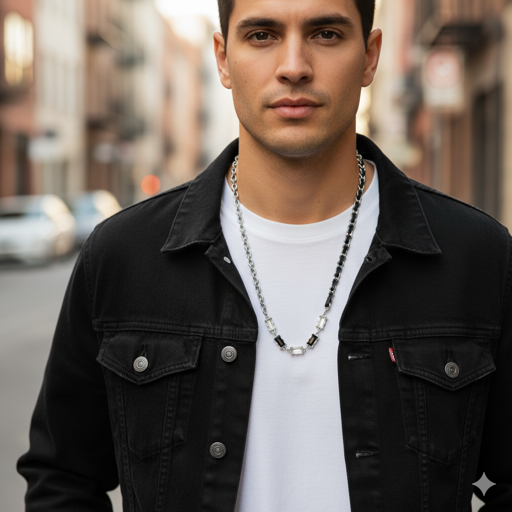 Black & White Zircon GenZ Necklace | REAL STEEL- For Men| Includes: Necklace