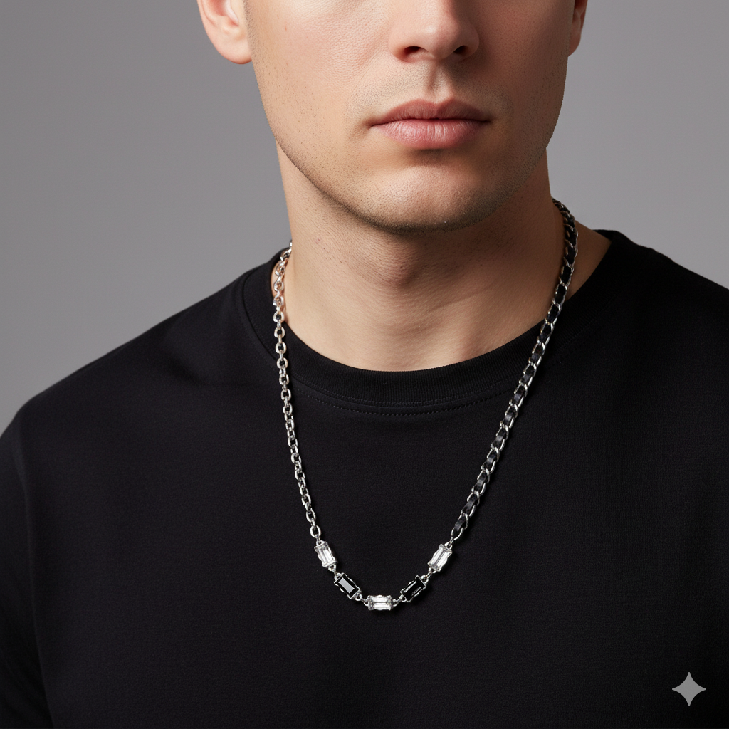 Black & White Zircon GenZ Necklace | REAL STEEL- For Men| Includes: Necklace