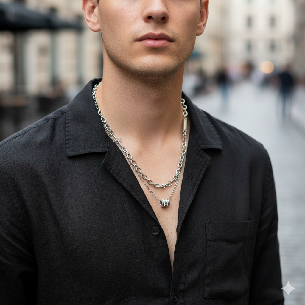 Roman Classic dual-layered Necklace | REAL STEEL- For Men| Includes: Necklace
