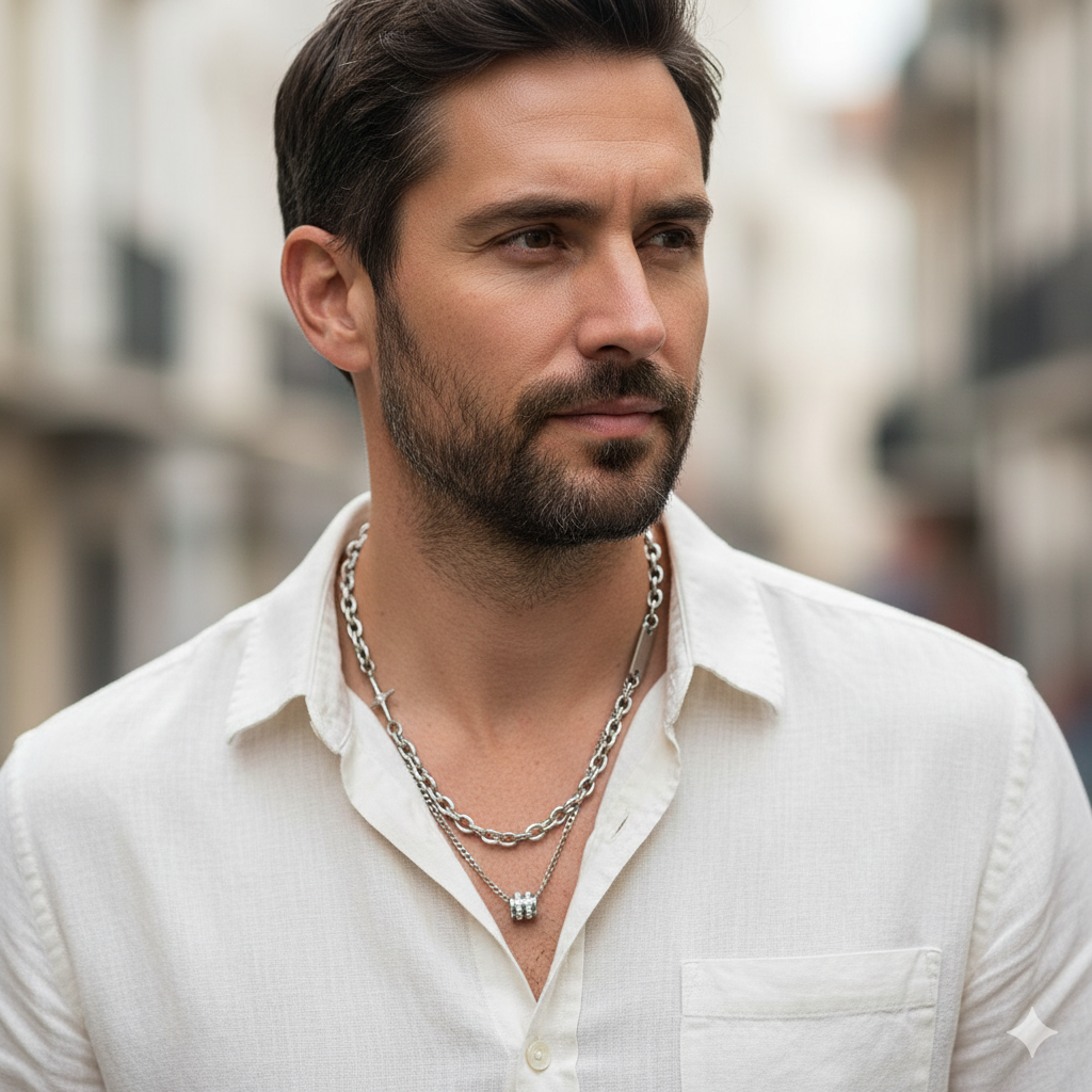 Roman Classic dual-layered Necklace | REAL STEEL- For Men| Includes: Necklace