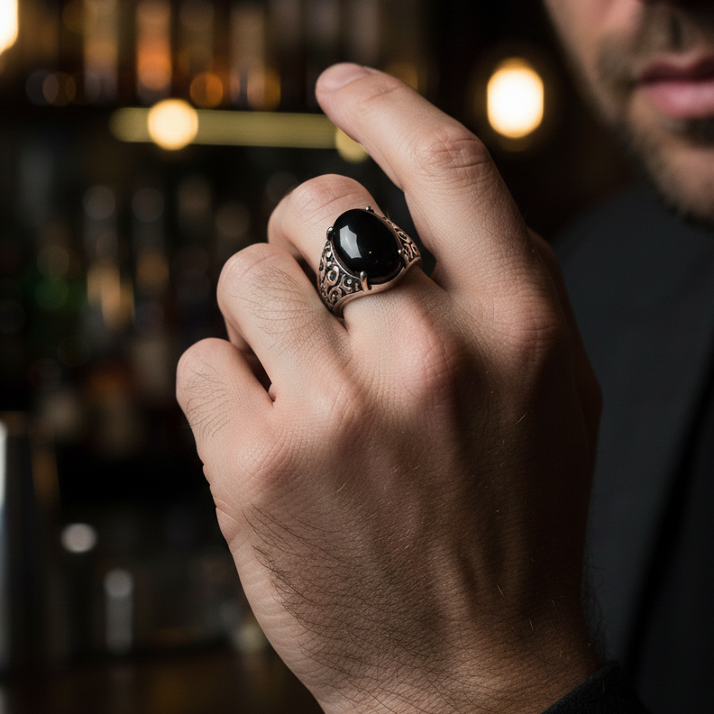 BOLD Black Obsidian STEEL Ring | Stainless Steel– For Men | Includes: Ring