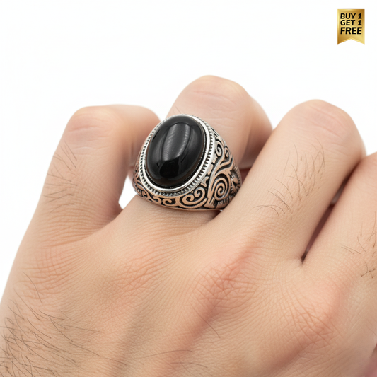 BOLD Black Obsidian STEEL Ring | Stainless Steel– For Men | Includes: Ring