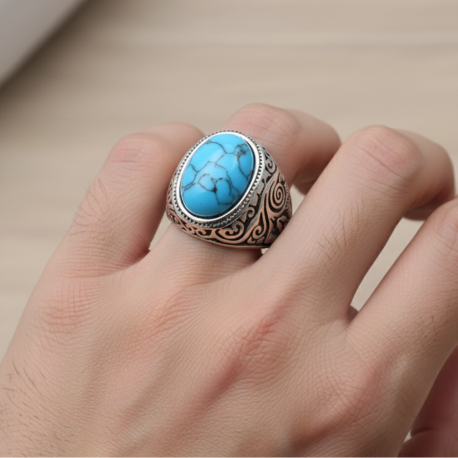 BOLD Turquoise Stone STEEL Ring | Stainless Steel– For Men | Includes: Ring