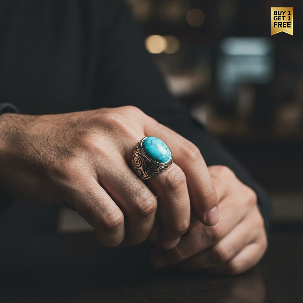 BOLD Turquoise Stone STEEL Ring | Stainless Steel– For Men | Includes: Ring