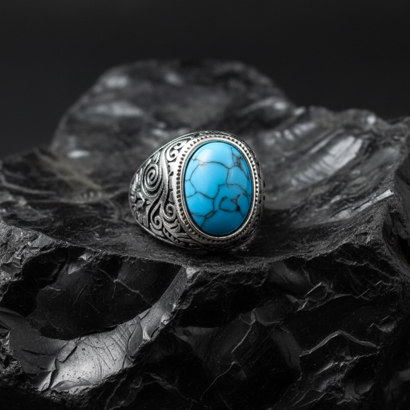 BOLD Turquoise Stone STEEL Ring | Stainless Steel– For Men | Includes: Ring
