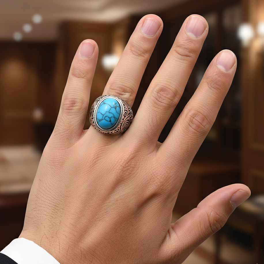 BOLD Turquoise Stone STEEL Ring | Stainless Steel– For Men | Includes: Ring