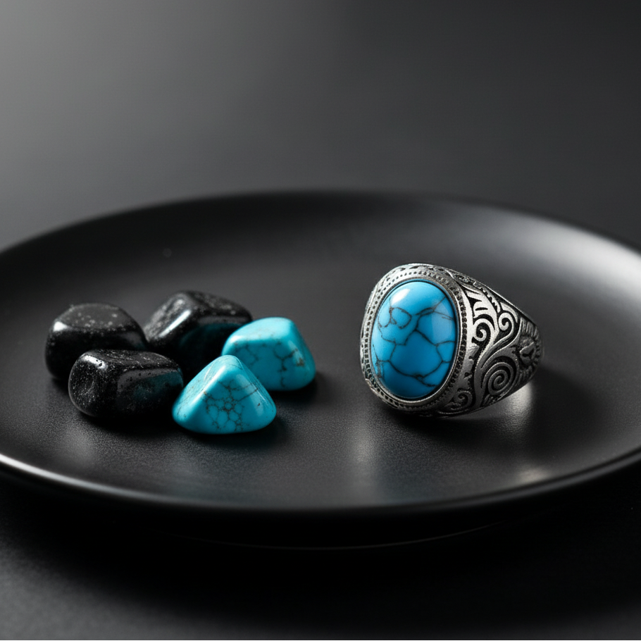 BOLD Turquoise Stone STEEL Ring | Stainless Steel– For Men | Includes: Ring