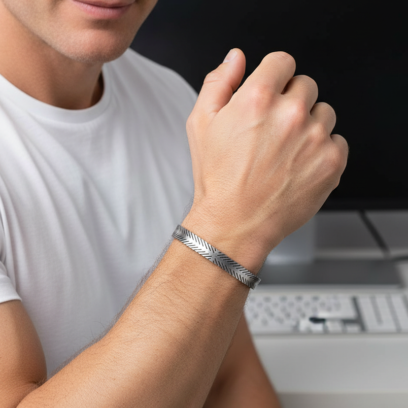 Solid Designer Cuff Bracelet | TITANIUM STEEL - For Men | Includes: Bracelet