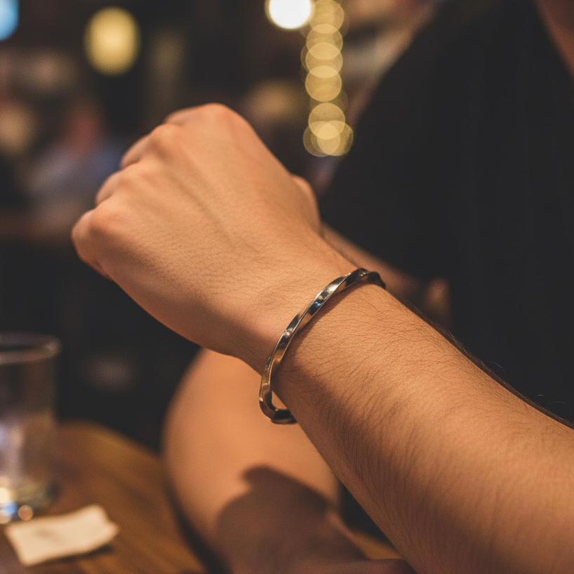 Solid Everyday SLIM Fit twist Cuff Bracelet | TITANIUM STEEL - For Men | Includes: Bracelet