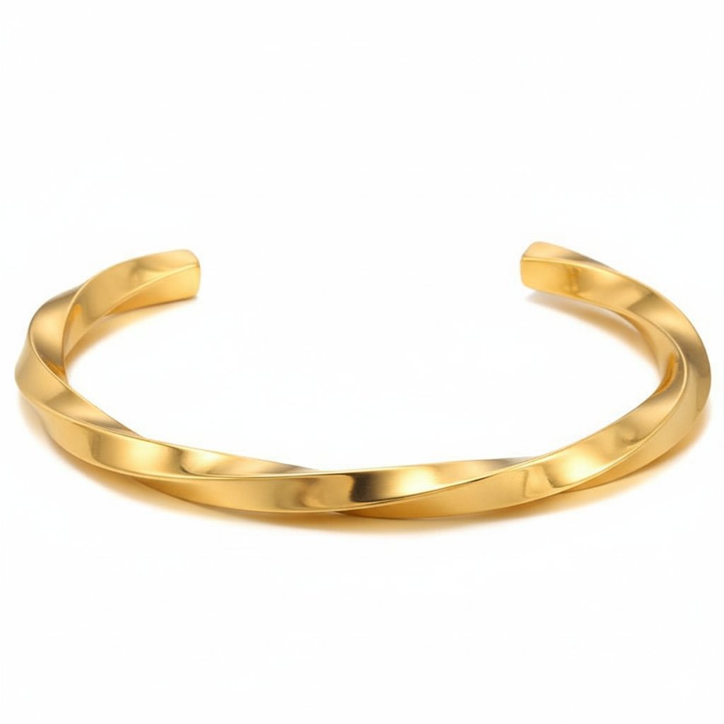Twisted REAL GOLD FINISH SLIM FIT Steel Cuff Bracelet | 18K PVD Gold Plated- For Men | Includes: Bracelet