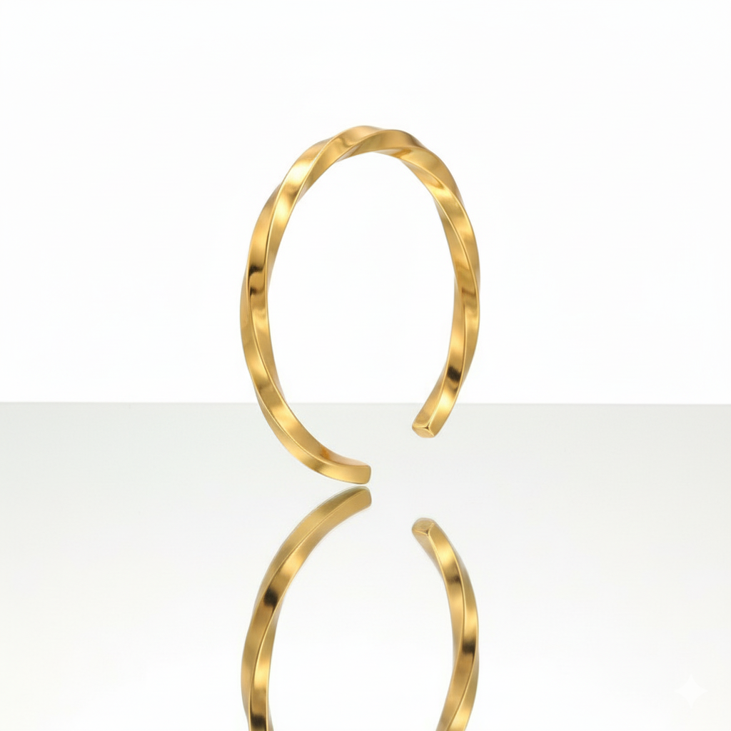 Twisted REAL GOLD FINISH SLIM FIT Steel Cuff Bracelet | 18K PVD Gold Plated- For Men | Includes: Bracelet