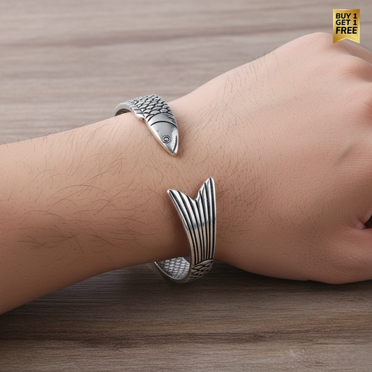 Good Luck Fish Cuff Bracelet | Real Copper - For Men | Includes: Bracelet