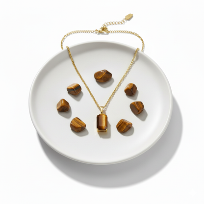 Tiger Eye Dainty Necklace | 18K PVD Gold Plated - For Women | Includes: Necklace
