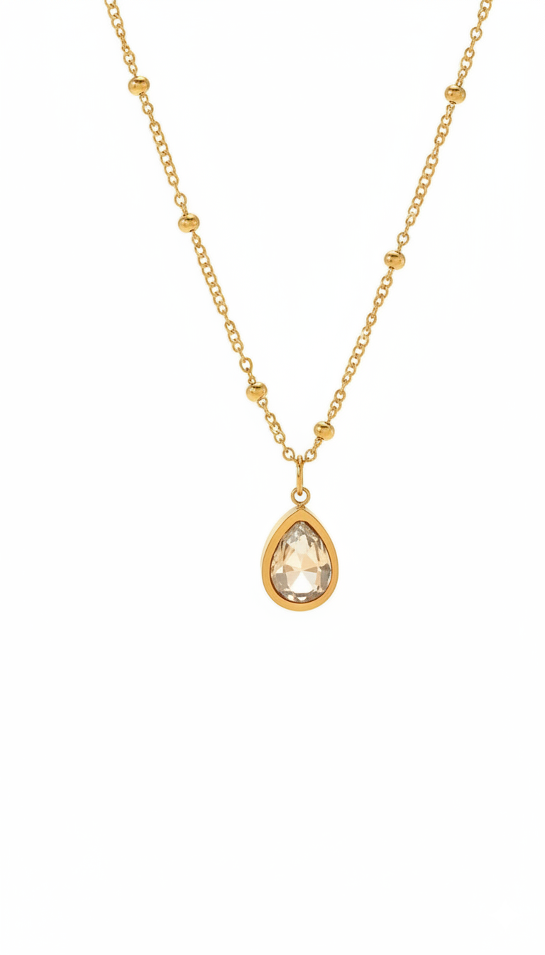 Dia Golden Zircon Dainty Necklace | 18K PVD Gold Plated - For Women | Includes: Necklace