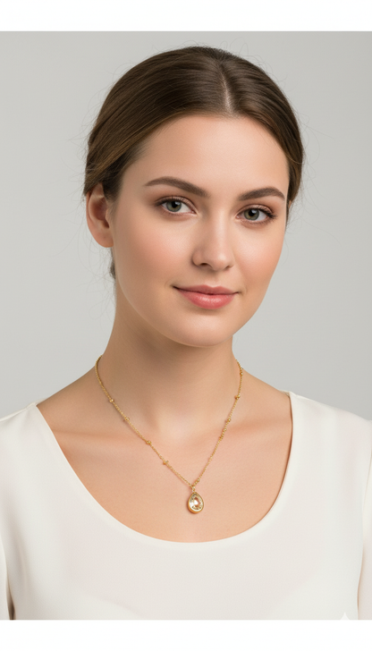 Dia Golden Zircon Dainty Necklace | 18K PVD Gold Plated - For Women | Includes: Necklace