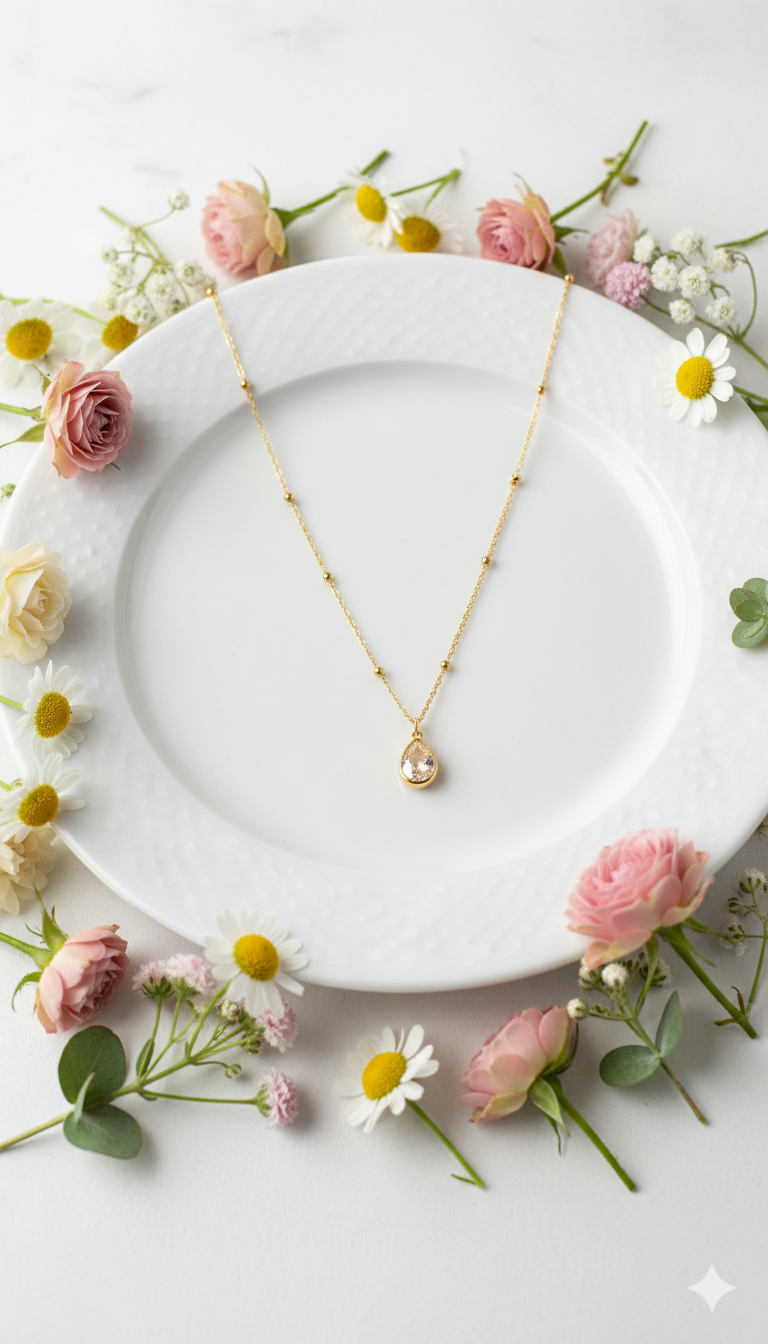 Dia Golden Zircon Dainty Necklace | 18K PVD Gold Plated - For Women | Includes: Necklace