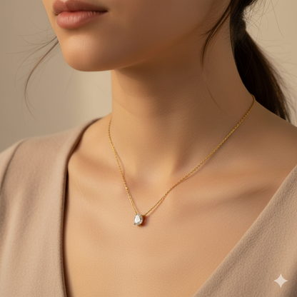 Oval Zircon Dainty Necklace | 18K PVD Gold Plated - For Women | Includes: Necklace