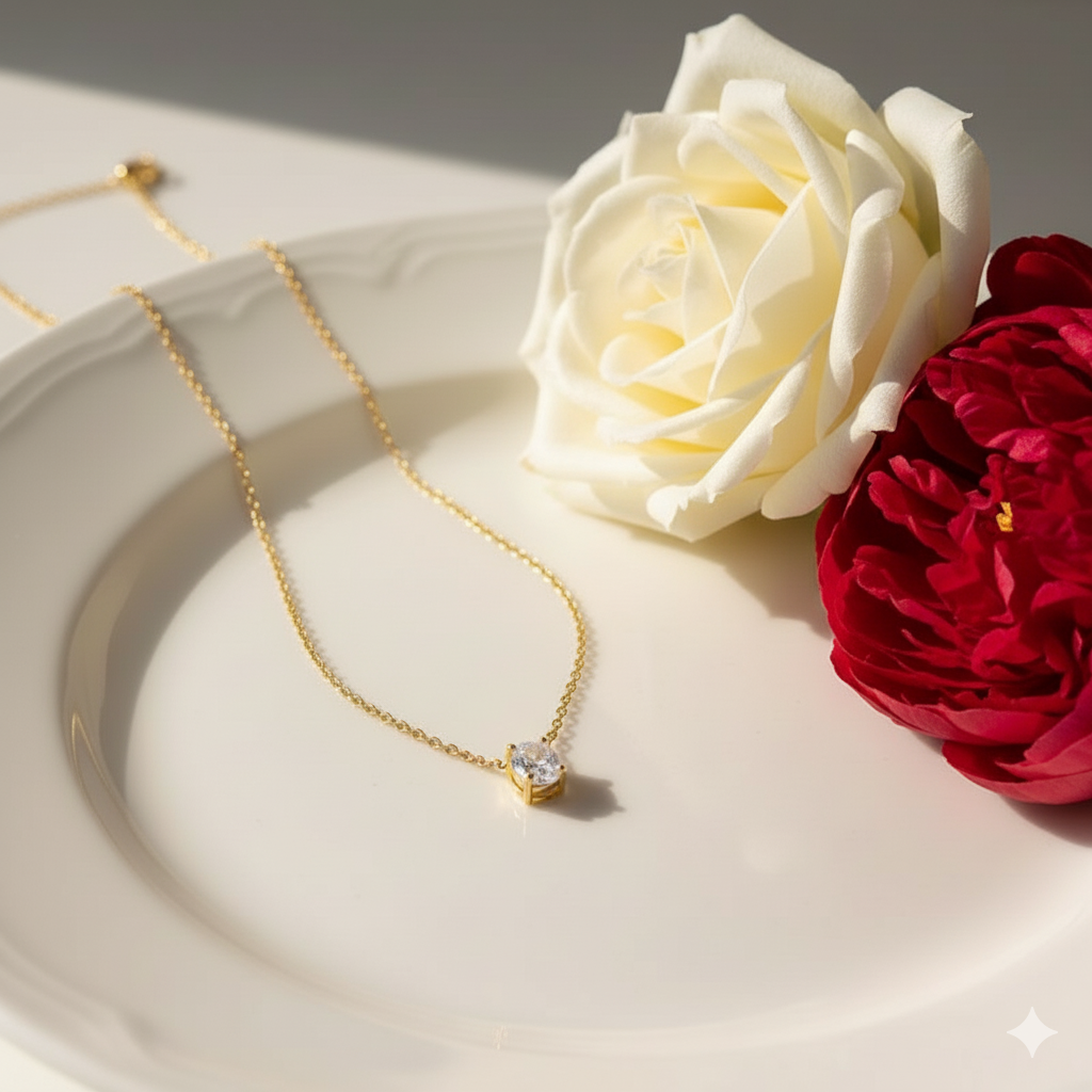 Oval Zircon Dainty Necklace | 18K PVD Gold Plated - For Women | Includes: Necklace