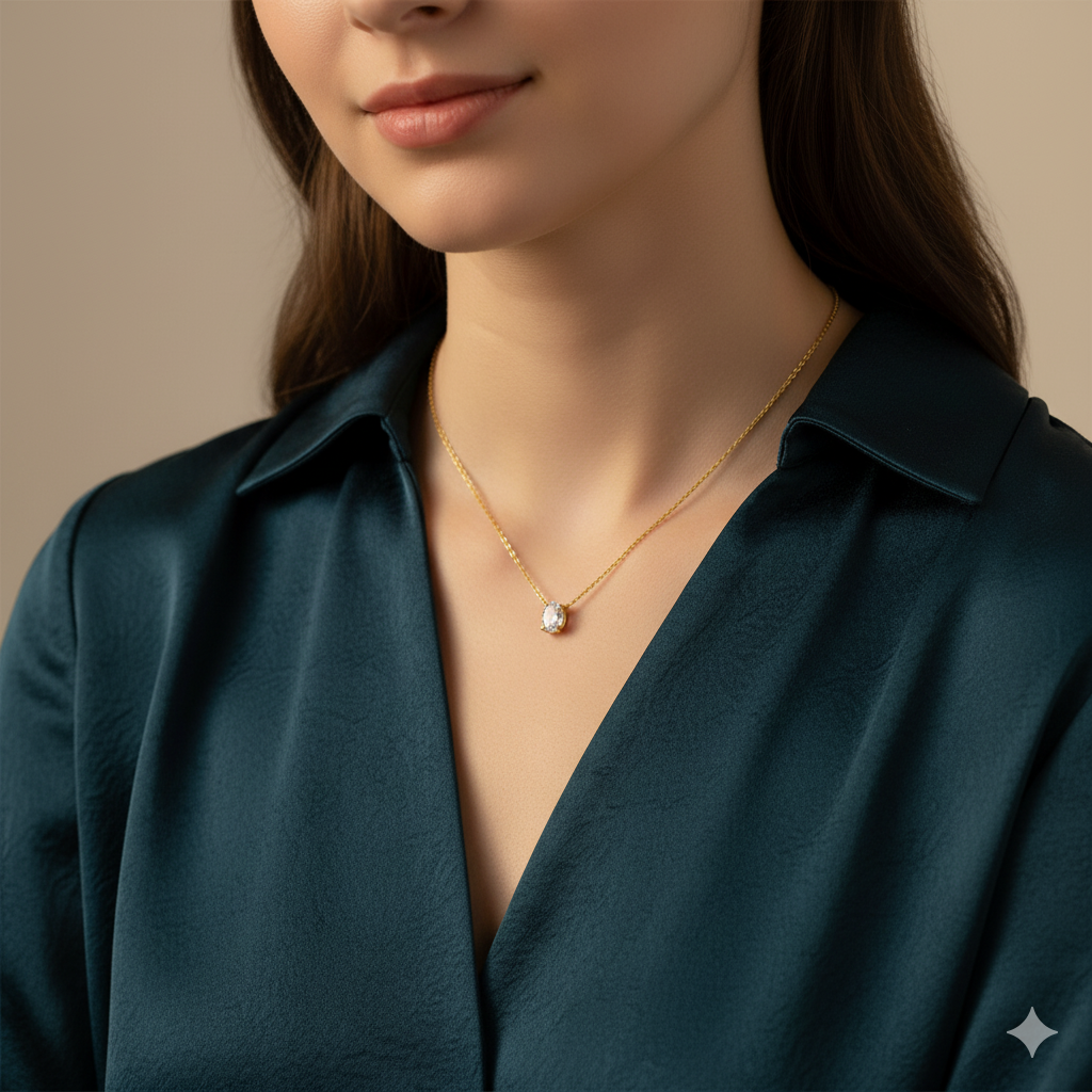 Oval Zircon Dainty Necklace | 18K PVD Gold Plated - For Women | Includes: Necklace