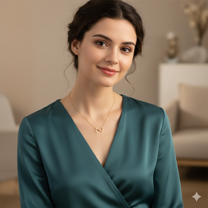 Intertwined Golden Heart Necklace | 18K PVD Gold Plated - For Women | Includes: Necklace