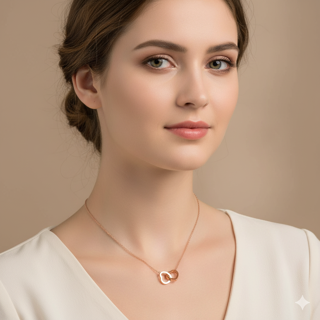 Intertwined Rose Gold Heart Necklace | 18K PVD Gold Plated - For Women | Includes: Necklace