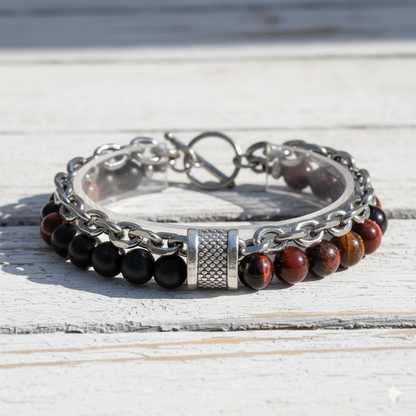 Focus Dual Layer Bracelet | Red Tiger Eye & Obsidian - For Men | Includes: Bracelet