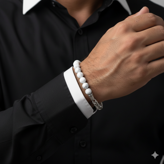Calm Flexi Bracelet | Howlite Stone - For Men | Includes: Bracelet