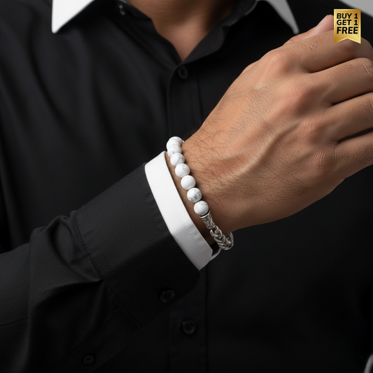 Calm Flexi Bracelet | Howlite Stone - For Men | Includes: Bracelet