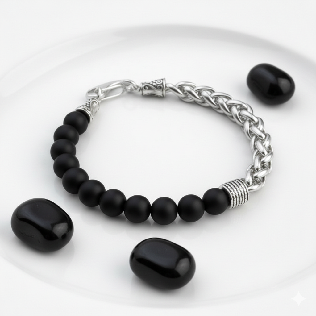 Protection Flexi Bracelet | Obsidian Stone - For Men | Includes: Bracelet