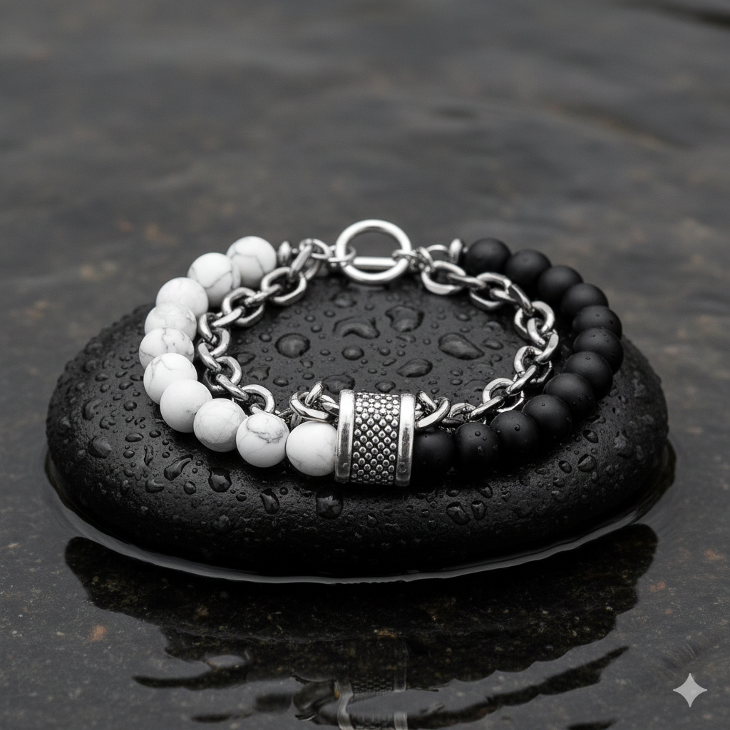 Balance Dual Layer Bracelet | Obsidian Howlite Stone - For Men | Includes: Bracelet