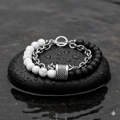 Balance Dual Layer Bracelet | Obsidian Howlite Stone - For Men | Includes: Bracelet