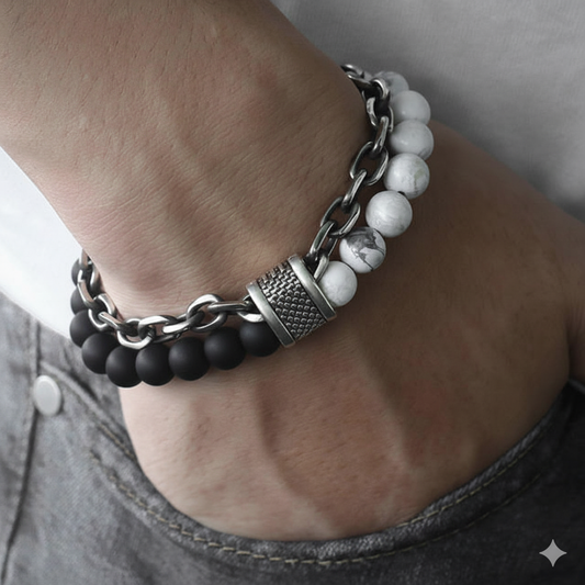 Balance Dual Layer Bracelet | Obsidian Howlite Stone - For Men | Includes: Bracelet