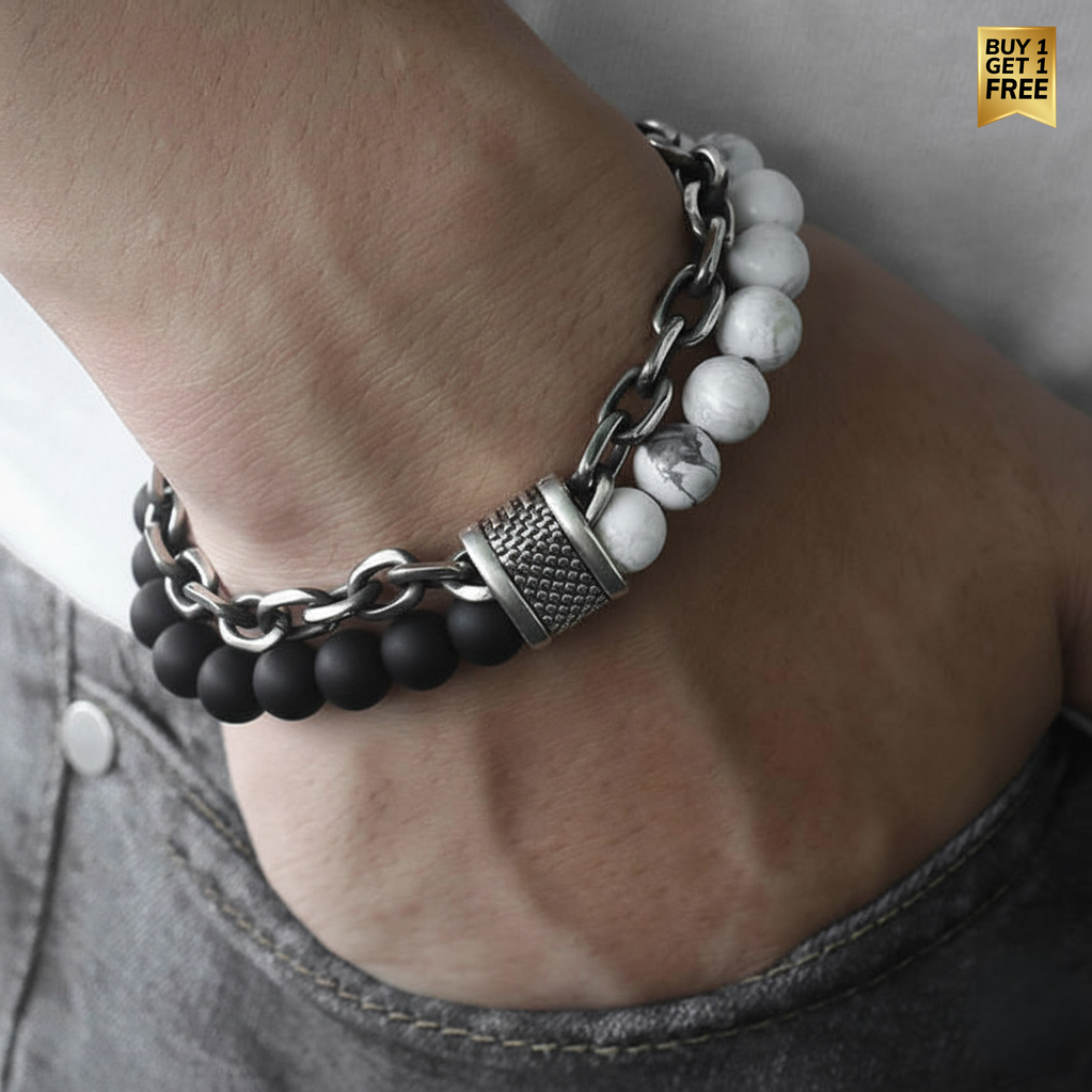 Balance Dual Layer Bracelet | Obsidian Howlite Stone - For Men | Includes: Bracelet