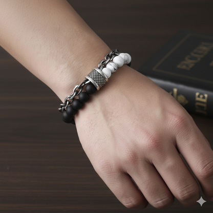 Balance Dual Layer Bracelet | Obsidian Howlite Stone - For Men | Includes: Bracelet