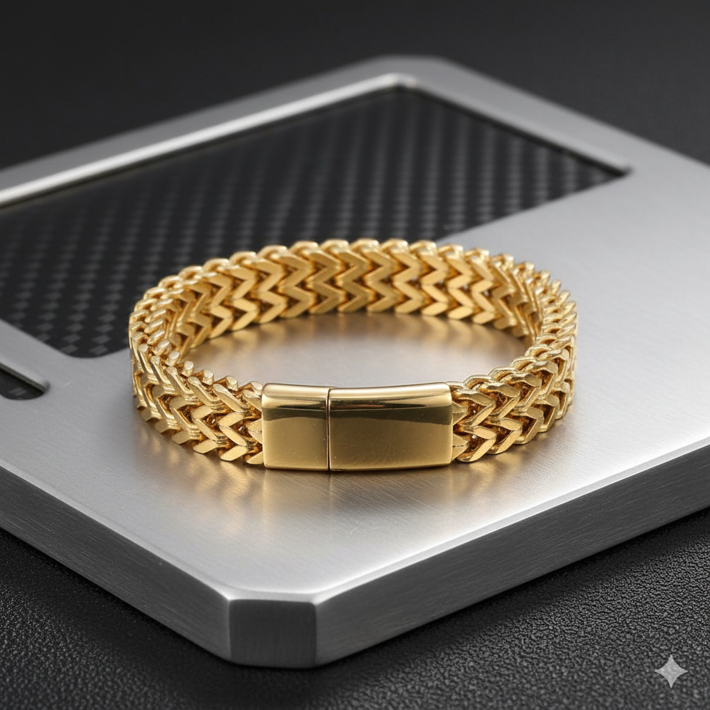Posh Golden Woven Bracelet | Stainless Steel - For Men | Includes: Bracelet