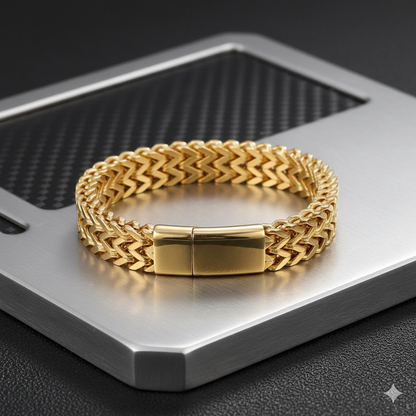 Posh Golden Woven Bracelet | Stainless Steel - For Men | Includes: Bracelet