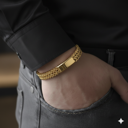 Posh Golden Woven Bracelet | Stainless Steel - For Men | Includes: Bracelet