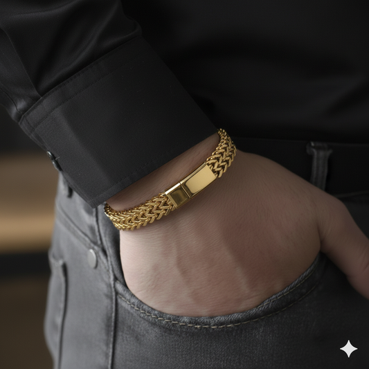 Posh Golden Woven Bracelet | Stainless Steel - For Men | Includes: Bracelet